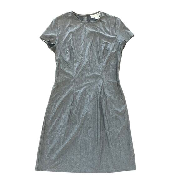 Casual Corner Metallic Silver Mini Dress Women Size 8 Silver Short Sleeve Formal - Picture 1 of 9